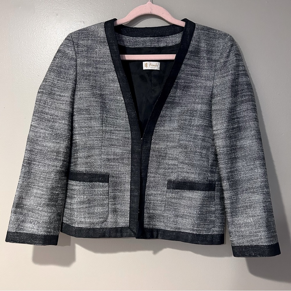 sparkly wool blend tweed jacket blazer glitter retro business structured